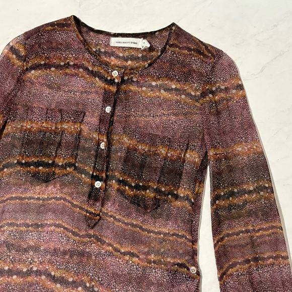 Isabel Marant Etolie Burgundy 100% Silk Sheer Blouse Size 36 Lightweight Luxury - Picture 4 of 8